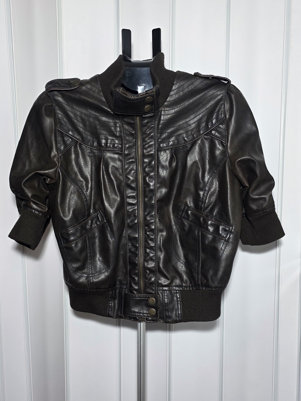 Xtra Large Wet Seal Dark Brown Faux Leather Bomber Jacket